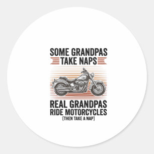 Grappige Opa Motorfiets Vintage Gravure T-Shirt Ronde Sticker