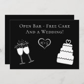 Grappige open bar gratis taart en bruiloft opslaan save the date (Voorkant / Achterkant)
