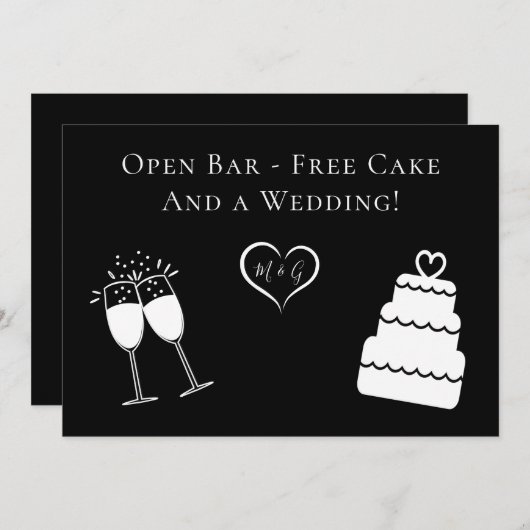 Grappige open bar gratis taart en bruiloft opslaan save the date (Voorkant / Achterkant)