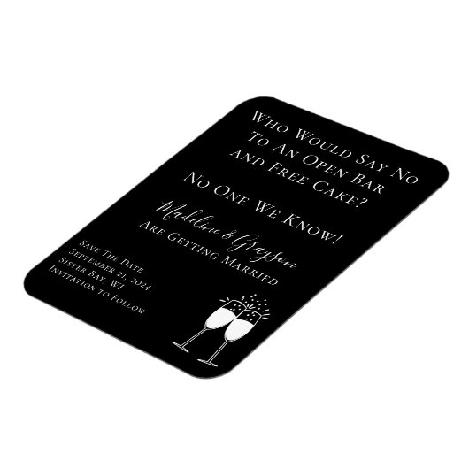 Grappige Open Bar Gratis Taart Trouw Save The Date Magneet (Linkerzijde)