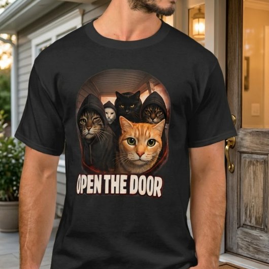 Grappige "Open De Deur" Grappige Kattenmeme T-shirt