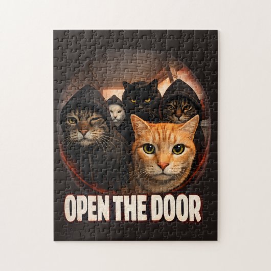 Grappige "Open De Deur" Katten in Truien Legpuzzel (Verticaal)