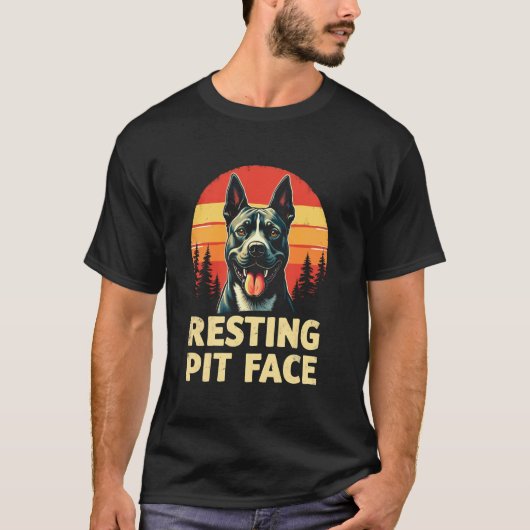 Grappige opgewekte Pit Bull - Rustende Pit Face T-shirt (Voorkant)