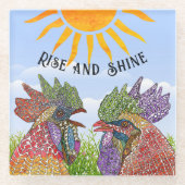 Grappige opkomst en glanzende kippen glazen onderzetter (Voorkant)