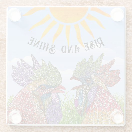 Grappige opkomst en glanzende kippen glazen onderzetter (Achterkant)