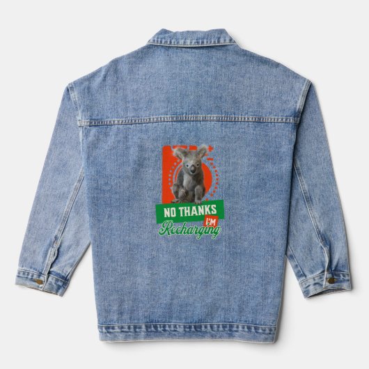 Grappige Oplaadbare Koala Introvert Stemming Denim Jacket (Achterkant)
