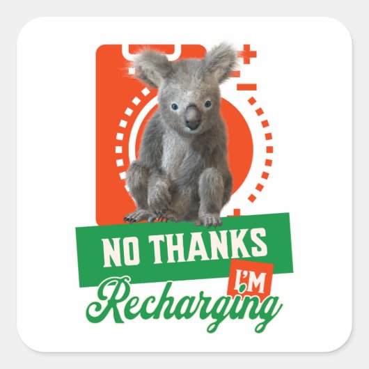Grappige Oplaadbare Koala Introvert Stemming Vierkante Sticker (Voorkant)