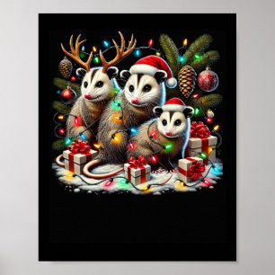 Grappige Opossums In Kerstverlichting Vakantie Pos Poster
