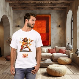 Grappige Oranje Basspeler Karakter Muziek  T-shirt