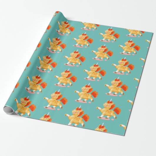 Grappige oranje eenhoorn cadeaupapier (Uitgerold)