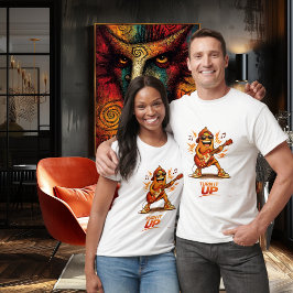 Grappige Oranje Gitarist Karakter Muziek T-shirt