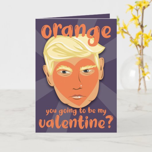 Grappige Oranje Hart Donald Trump | Valentijnsdag Kaart (Gele Bloem)