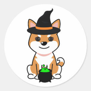 Grappige oranje hond is een heks ronde sticker