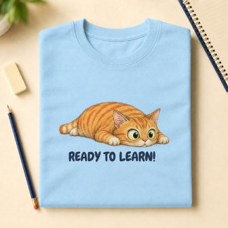 Grappige oranje kat klaar om te leren terug naar s t-shirt