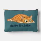 Grappige oranje kat klaar om te leren turquoise et etui (Voorkant)