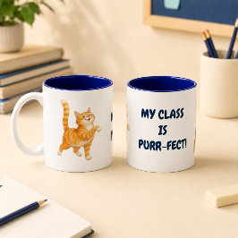 Grappige Oranje Kat Mijn Klas Is Purr-fect Navy Bl Tweekleurige Koffiemok
