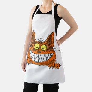 Grappige oranje kat schort scherpe tanden