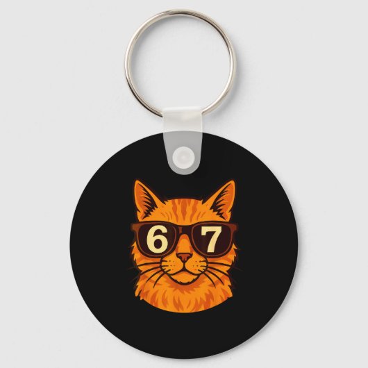 Grappige Oranje Kat Singles 67 Zes Zeven Meme  Sleutelhanger (Voorkant)