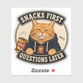 Grappige oranje kat vinyl sticker | Eerst snacks v