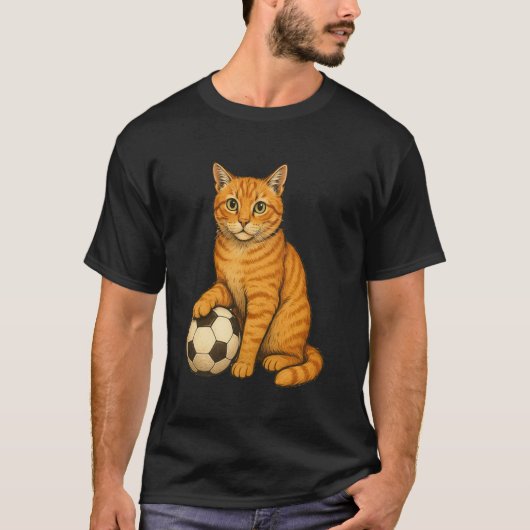 Grappige Oranje Kat Voetbal T-shirt (Voorkant)