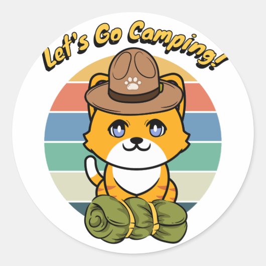 Grappige Oranje kat wil gaan kamperen Ronde Sticker (Voorkant)