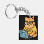 Grappige Oranje Kattenprogrammeur Sleutelhanger (Voorkant Links)