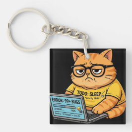 Grappige Oranje Kattenprogrammeur Sleutelhanger