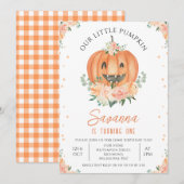 Grappige Oranje Lachende Pompoen 1e Verjaardag Kaart (Voorkant / Achterkant)