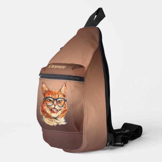 Grappige Oranje poes met glazen gradiëntkoper Sling Bag (Rechterhoek)