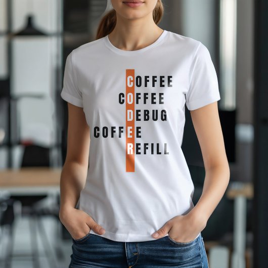 Grappige Oranje programmeur Coffee Debug Navulling T-shirt