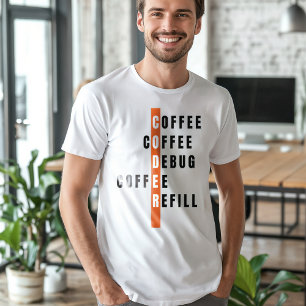 Grappige Oranje programmeur Coffee Debug Navulling T-shirt
