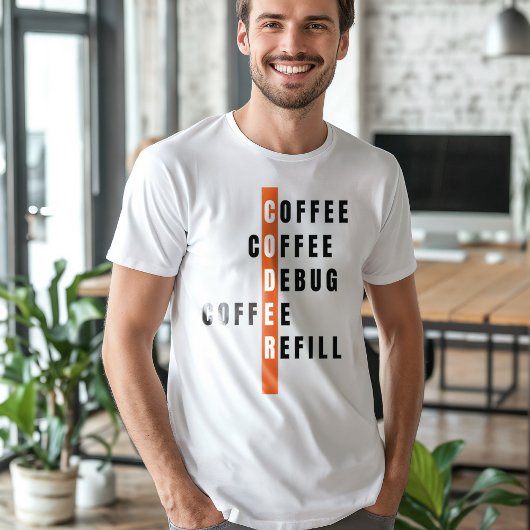 Grappige Oranje programmeur Coffee Debug Navulling T-shirt