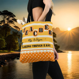 Grappige Oranje strepen Polka Dots Teacher Tote Bag