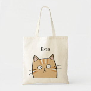 Grappige Oranje Tabby Cat Custom Name Library boek Tote Bag