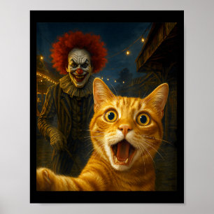 Grappige Oranje Tabby Cat Selfie Creepy Clown Soky Poster