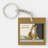 Grappige Oranje Tabby Huiseigenaar Kat Sleutelhanger (Voorkant)