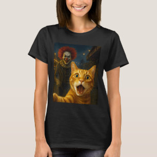 Grappige Oranje Tabby Kat Selfie Enge Clown Soky C T-shirt