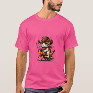 Grappige oranje tabby poes kat rijdt op een insect t-shirt