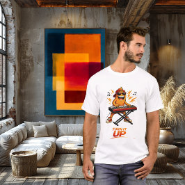 Grappige Oranje Toetsenbordspeler Karakter Muziek T-shirt