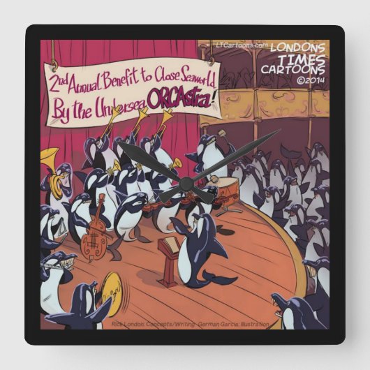 Grappige Orka Walvis Orkest Vierkante Wandklok (Voorkant)