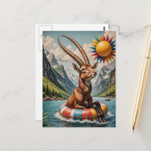 Grappige Oryx op een Float Trip Briefkaart (Voorkant / Achterkant in situ)