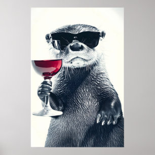 Grappige Otter Die Wijn Drinkt Kunstprint Thuisbro Poster