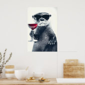 Grappige Otter Die Wijn Drinkt Kunstprint Thuisbro Poster (Keuken)