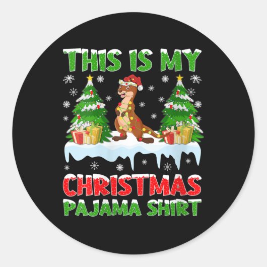 Grappige otter Dit is mijn kerstpyjama Ronde Sticker (Voorkant)