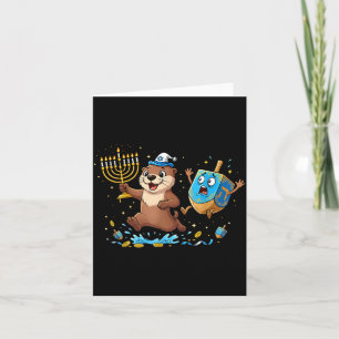 Grappige Otter Dreidel Menora Hanukka Kinderen Vro Kaart