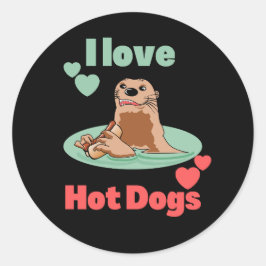 Grappige Otter eet een snack. Schattig Ronde Sticker