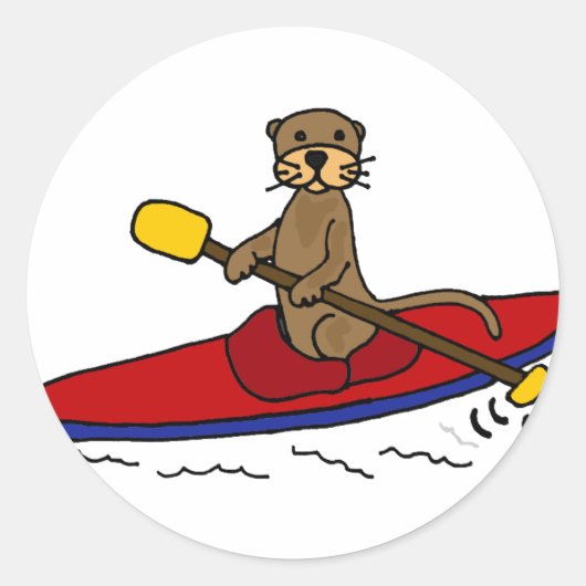 Grappige Otter Kayaking Ronde Sticker (Voorkant)