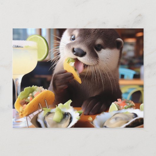 Grappige otter met oester taco's en Margarita Briefkaart (Voorkant)