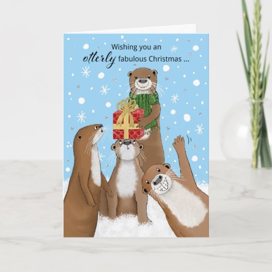 Grappige Otters Kerstkaart Feestdagen Kaart (Voorkant)