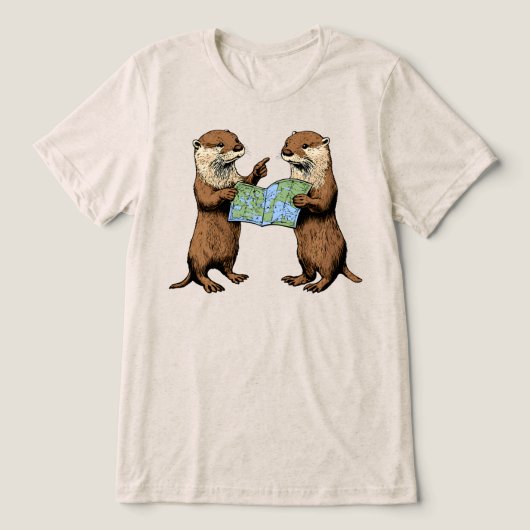Grappige Otters Met Kaart Tri-Blend Shirt (Design voorkant)